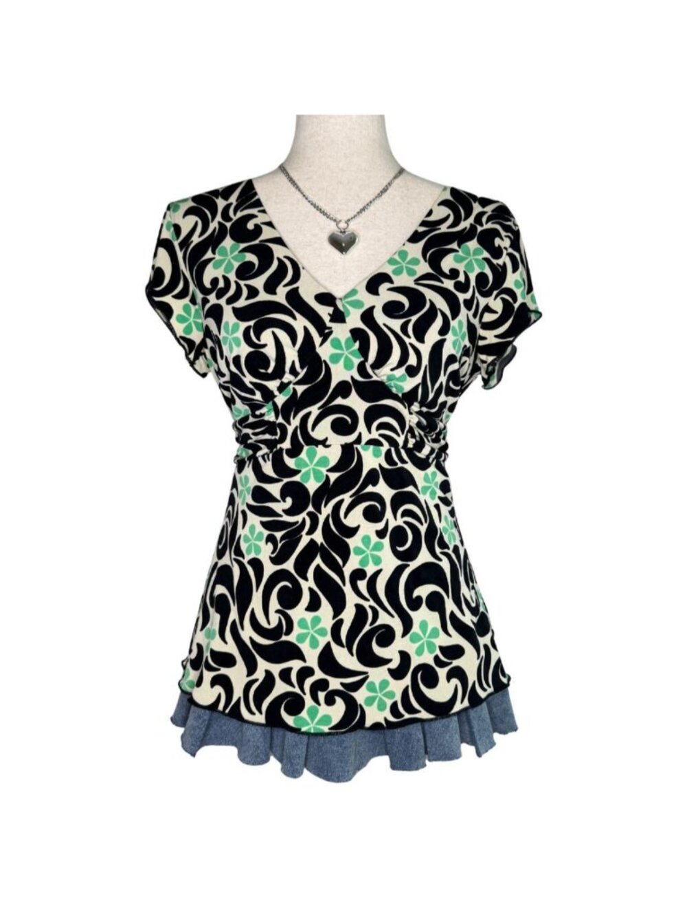 Abstract Print Tie Waist Blouse Petite